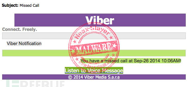 黑客伪造Viber未接来电传播病毒