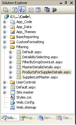 在Filtering文件夹下添加 SupplierListMaster.aspx 和ProductsForSupplierDetails.aspx 