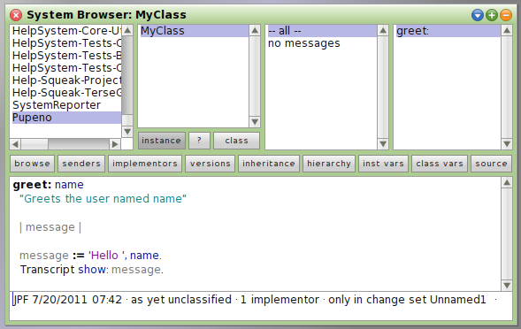 MyClass greet method