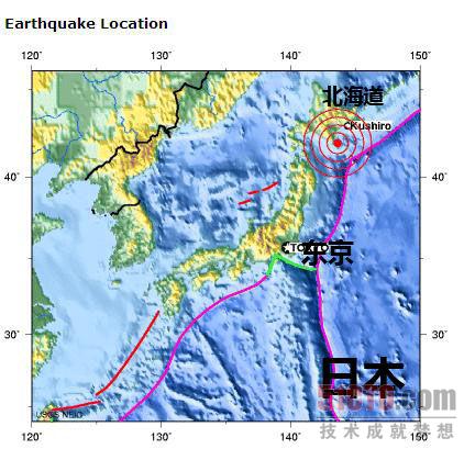 日本地震位置图
