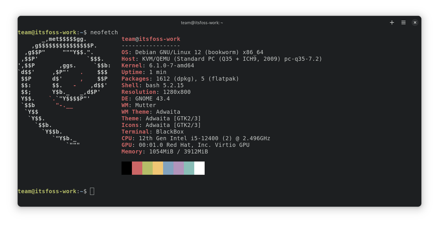在 Debian 12 上的 neofetch 输出的屏幕截图