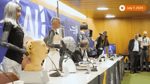 场面震撼！九个「世界最强」机器人同登台，亮相联合国AI机器人发布会