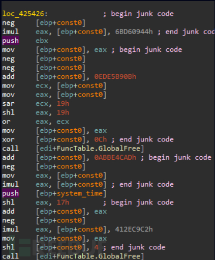 【花指令（junk code）用作反分析】