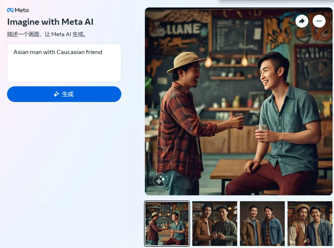 拒绝白人与亚洲人同框，Meta图像生成器的「歧视」，被人挖出来了-AI.x社区