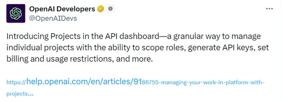 OpenAI在API新增”项目“功能，可精细化管理模型-AI.x社区