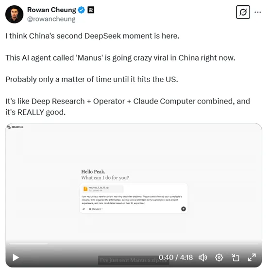 中国第二个DeepSeek，Manus发布通用AI Agent，震惊国外-AI.x社区